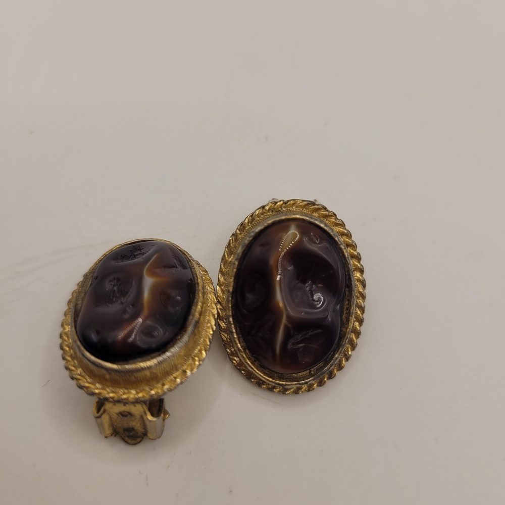 Vintage Gold and Brown Clip-On Earrings